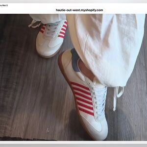 ShuShop White Sneakers with Red Stripes